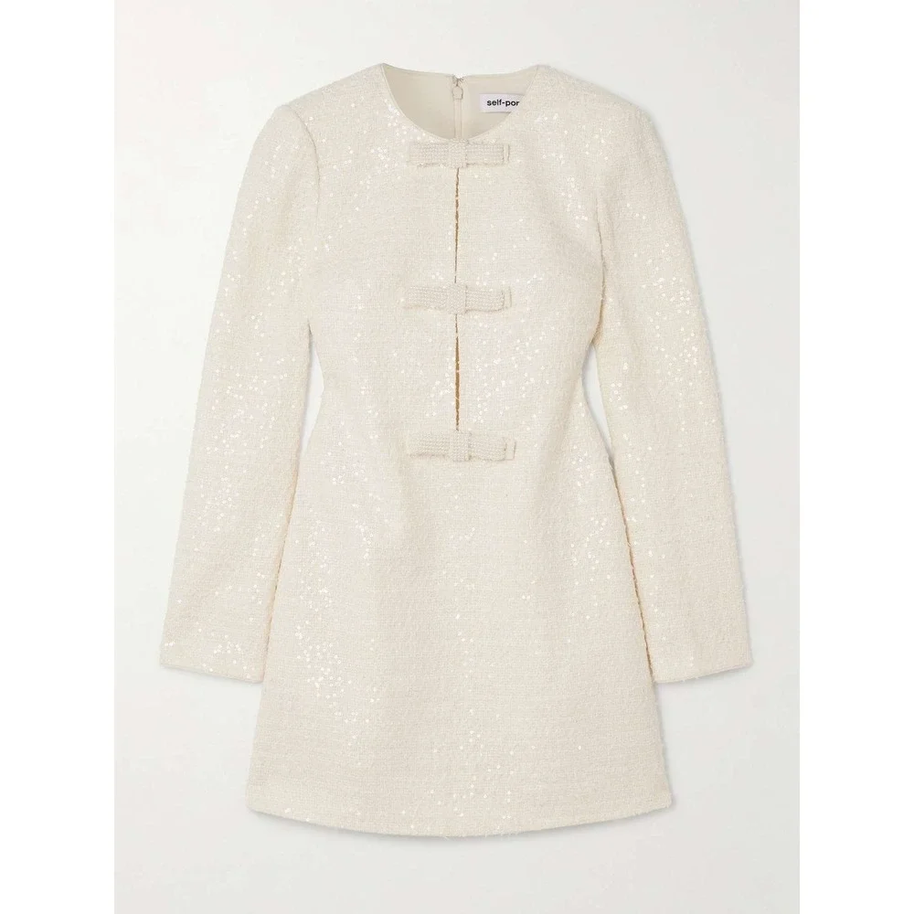 NEW Self-Portrait Women's Boucle Diamante Bow Mini Dress $555 - Size US 8 / UK 8 - Picture 4 of 15